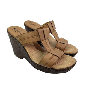 Boc Born Womens Size 9 Tan Slip On Open Toe Wedge Sandals Shoe